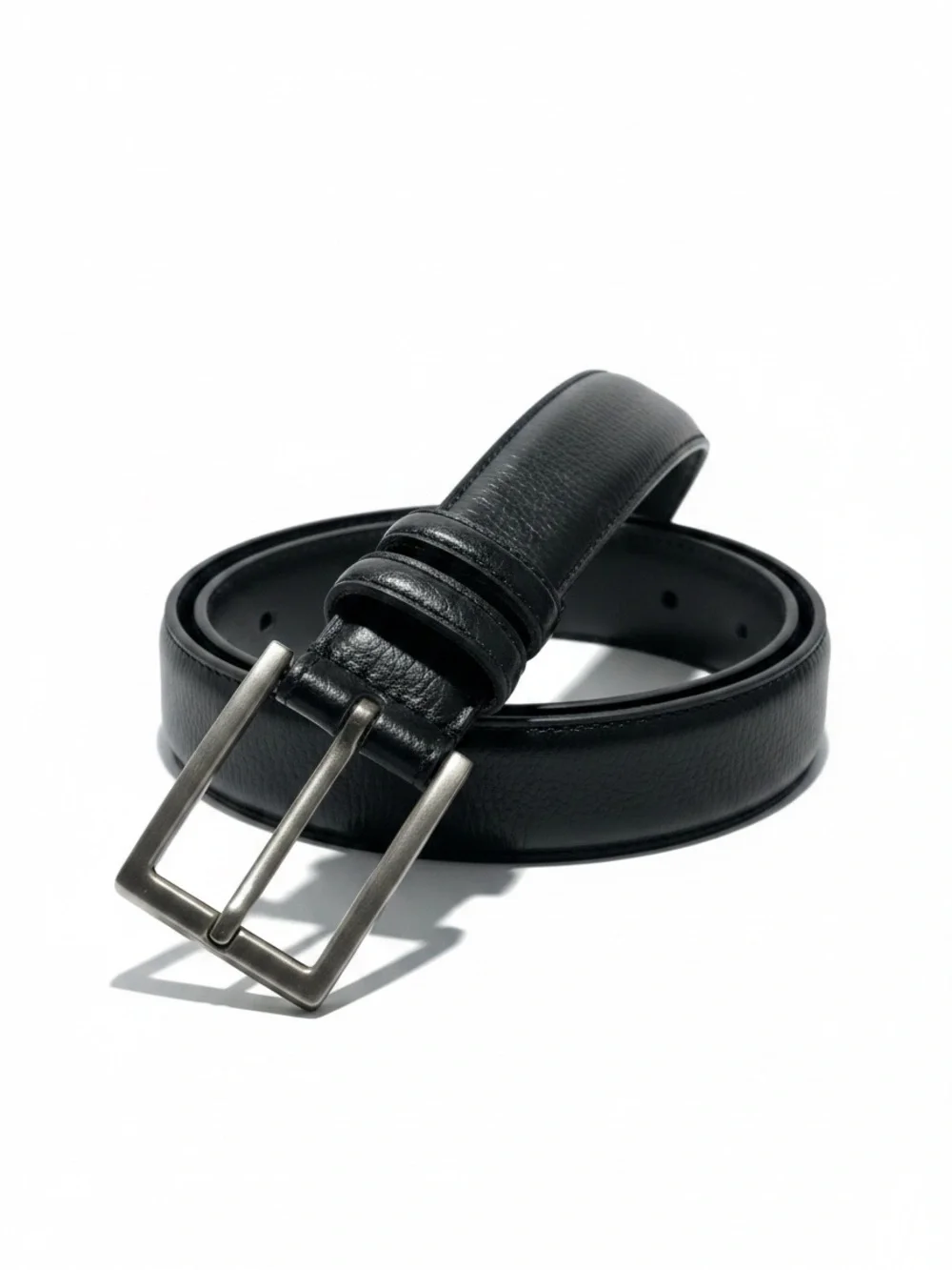 Full-Grain Leather Men's Black Belt Sz 32 Silver Buckle Classic